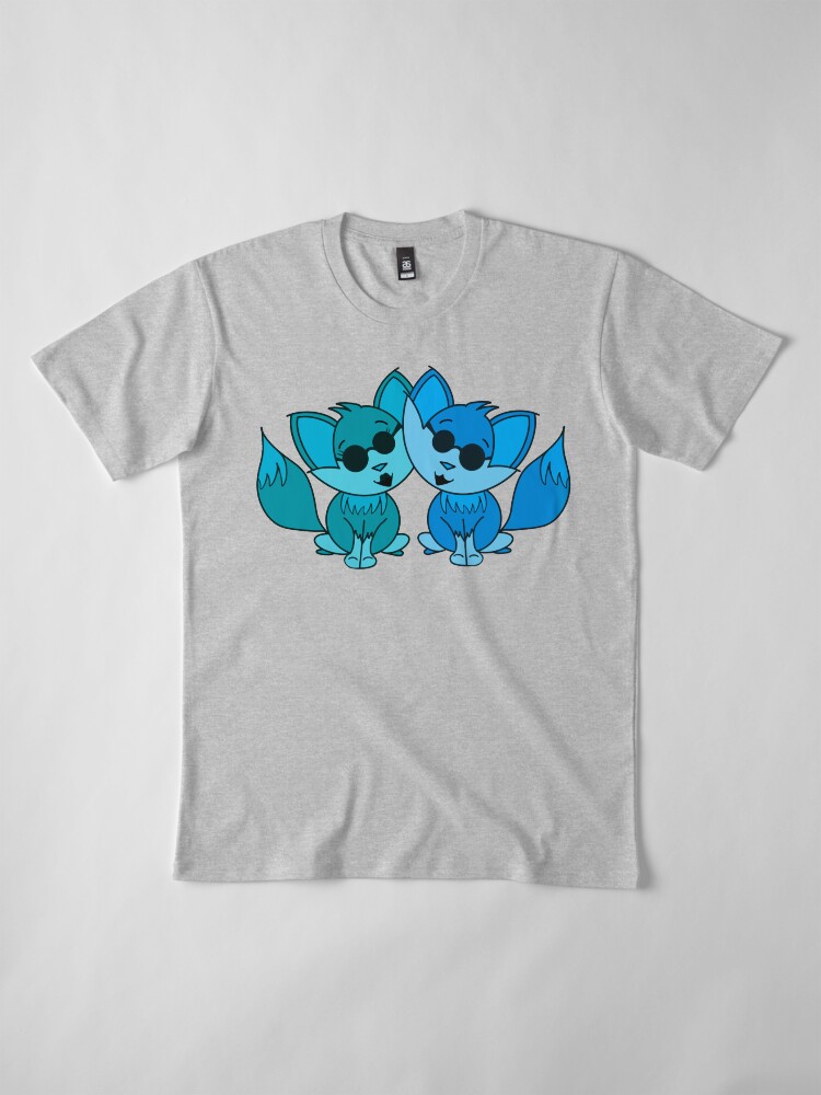 Alternate view of Cute Cool Foxes Couple Teal and Blue Premium T-Shirt