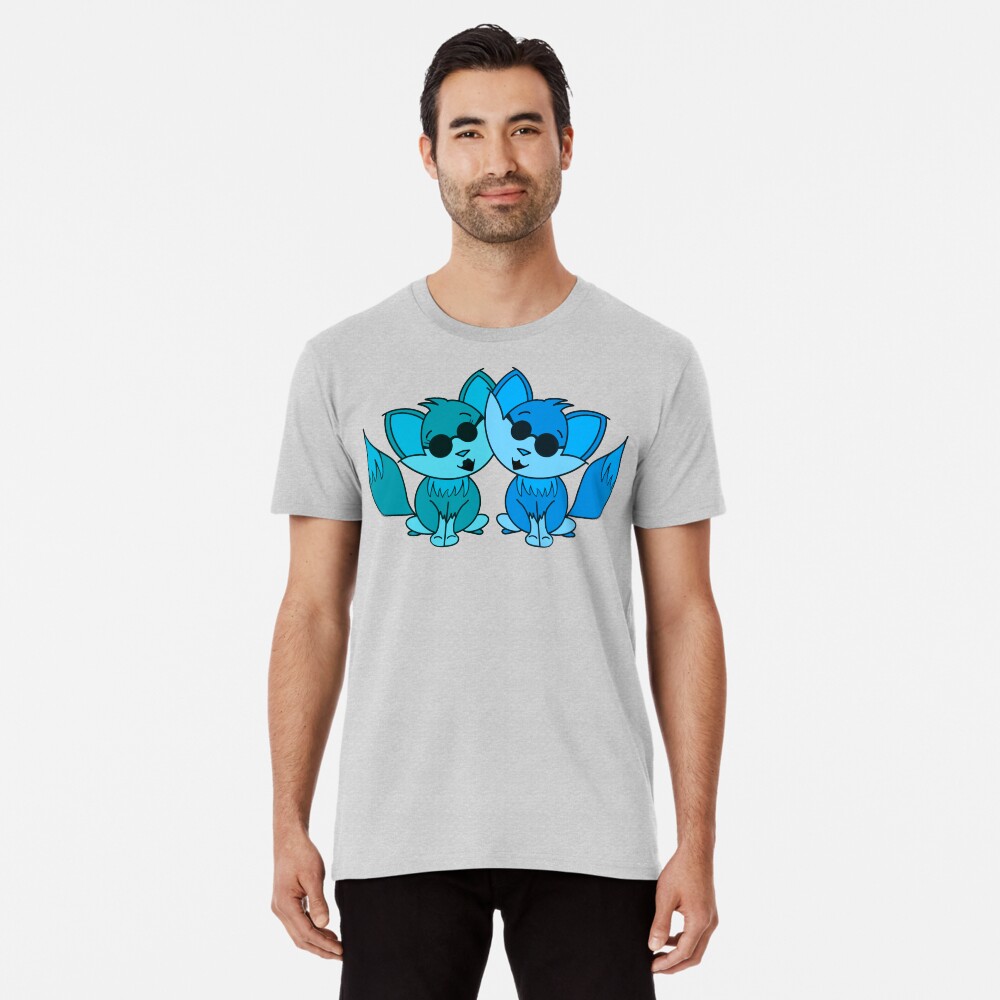 Cute Cool Foxes Couple Teal and Blue Premium T-Shirt