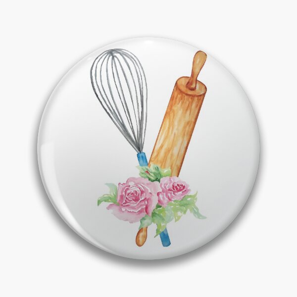 Item preview, Metal Whisk and Wooden Rolling Pin with a Flower Design designed and sold by Alicia Chee.