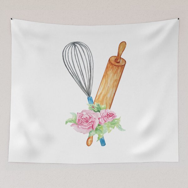 Item preview, Metal Whisk and Wooden Rolling Pin with a Flower Design designed and sold by Alicia Chee.