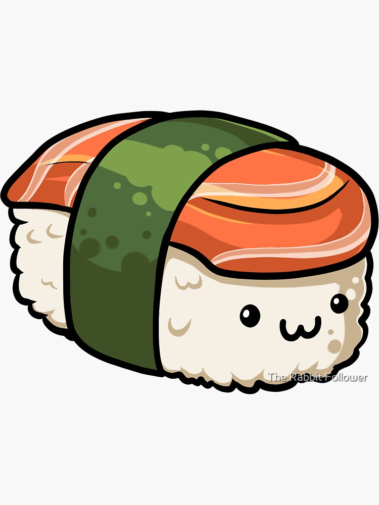 Kawaii Salmon Nigiri V1 Sticker By Rabbitflesh Redbubble