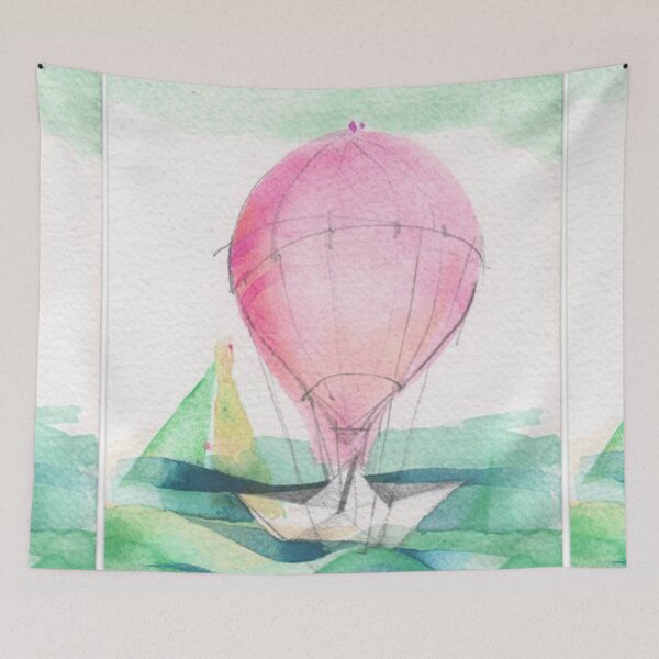 Item preview, hot-air balloon - B green pink - watercolor designed by Tizi Graphics designed and sold by TiziGraphics.