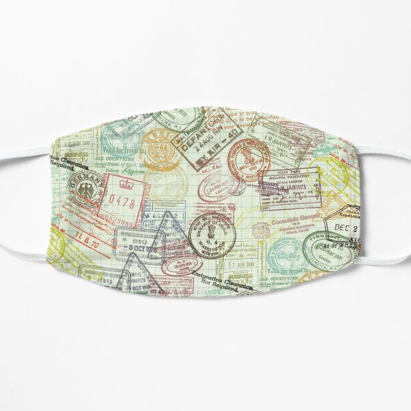 "Around the World" Passport Stamps Collage Flat Mask