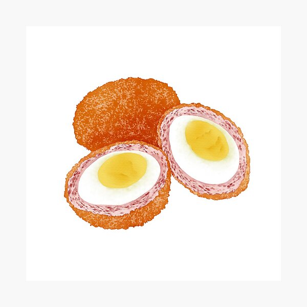 Watercolor Illustration of a Snack Food Scotch Egg Photographic Print