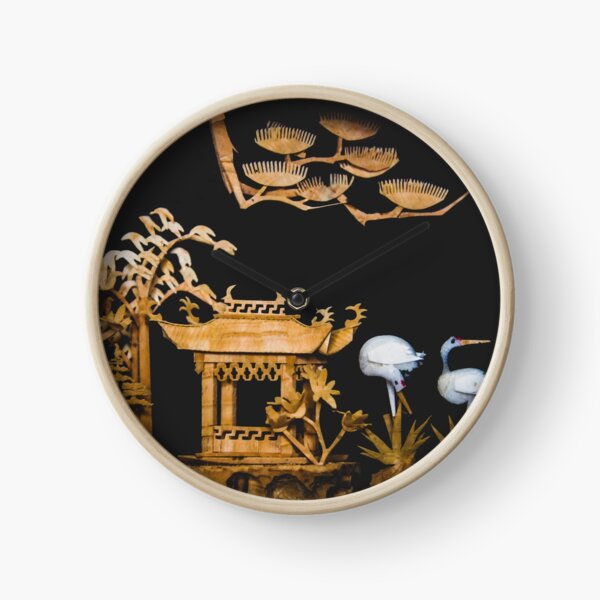 Tranquil Scene with Chinese Pagoda and Cranes Clock