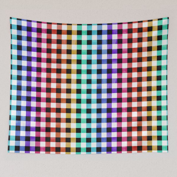 Item preview, Rainbow and black watercolour gingham designed and sold by suzzincolour.