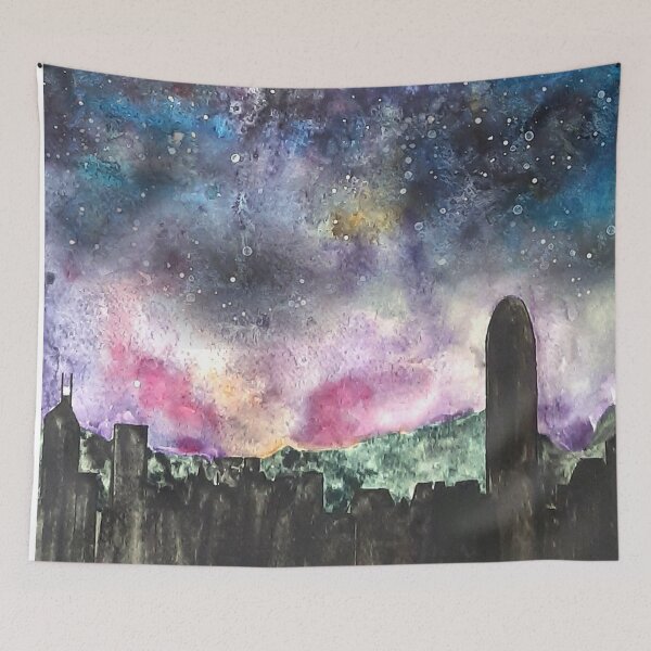 Item preview, hand painted galaxy painting  Hong Kong skyline designed and sold by SelenePaintings .