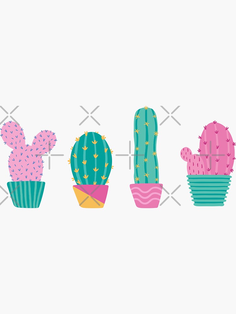 "Pink Cute Girly Cactus Cacti Aesthetic " Sticker by kambamdesigns