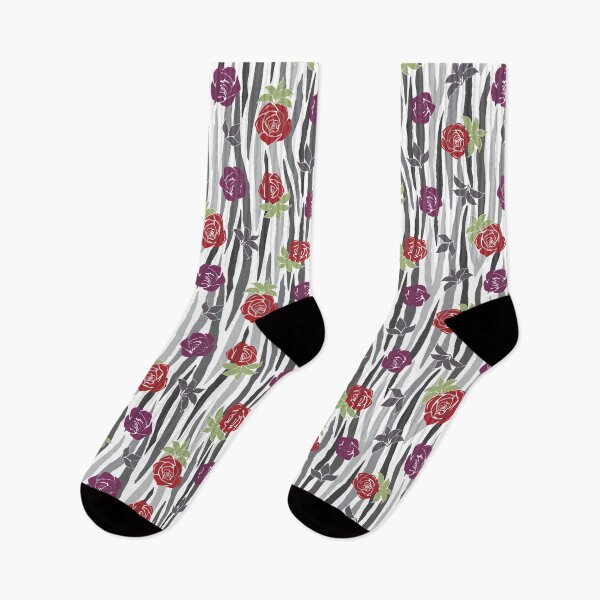 Artikelvorschau, Zebrastreifen-Print mit lila und roten Rosen entworfen und verkauft von CJAura by Claire Jane Johnson.