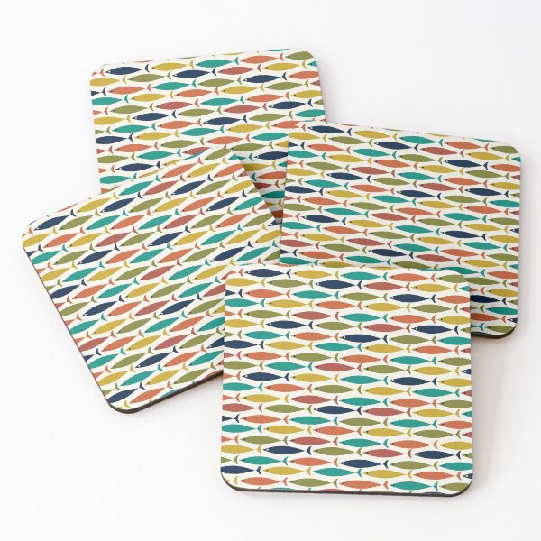 Item preview, Midcentury Modern Multicolored Fish Pattern in Mid Mod Turquoise Teal, Olive, Orange, Mustard, Navy, and Nearly White  designed and sold by kierkegaard.