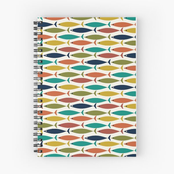 Item preview, Midcentury Modern Multicolored Fish Pattern in Mid Mod Turquoise Teal, Olive, Orange, Mustard, Navy, and Nearly White designed and sold by kierkegaard.