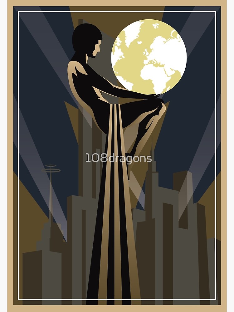 A Sleeper`s Dream Statue Among Metropolis Art Deco Geometric