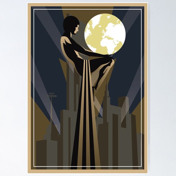A Sleeper`s Dream Statue Among Metropolis Art Deco Geometric