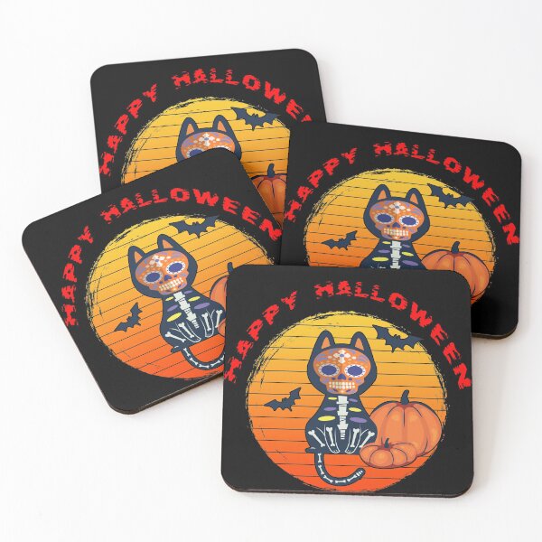 Item preview, Happy Halloween Black Skeleton Cat  designed and sold by WordsmithNerd.