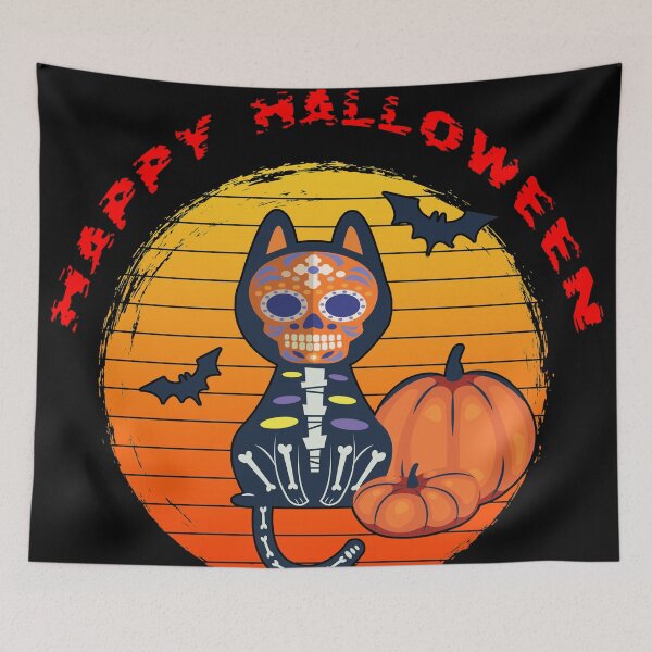 Item preview, Happy Halloween Black Skeleton Cat  designed and sold by WordsmithNerd.