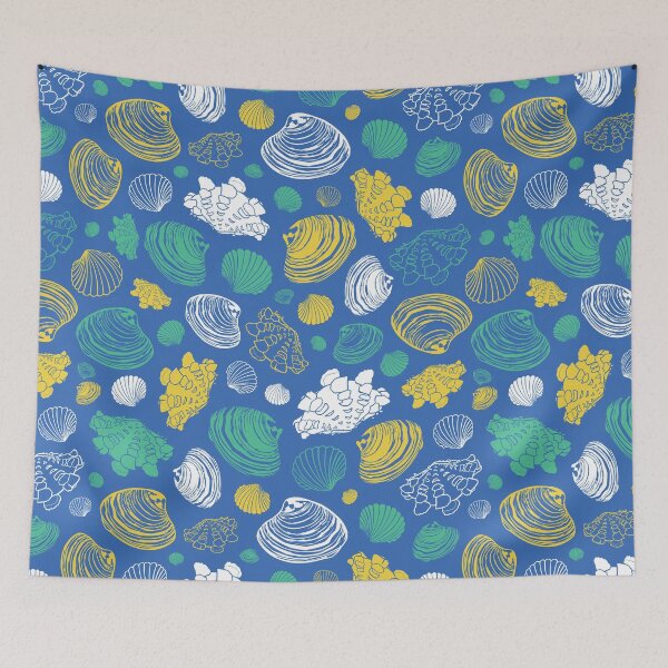Item preview, Vector blue repeat pattern with variety of clam seashells.  designed and sold by jamiesoondesign.