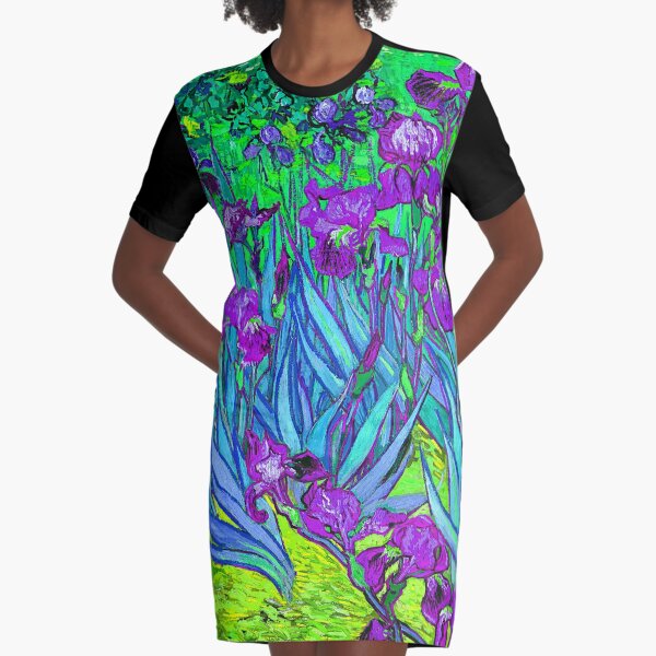 Irises - Vincent Van Gogh - Violet Color Graphic T-Shirt Dress