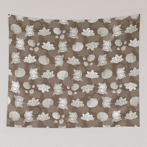 Item preview, Vector brown and white repeat pattern with seashells. designed and sold by jamiesoondesign.