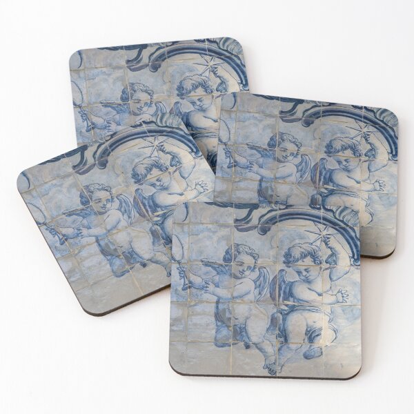 Item preview, Antique Portuguese Azulejo - Two Cherub Guardian Angels designed and sold by Georgia Mizuleva.
