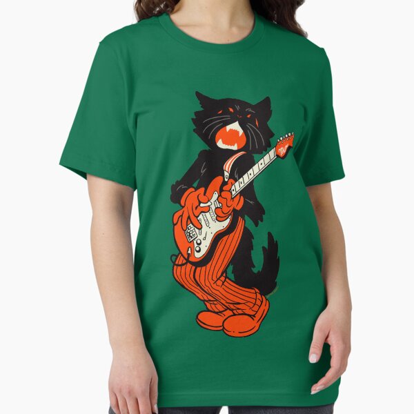 Vintage Halloween Black Cat Playing Electric Guitar Essential T-Shirt
