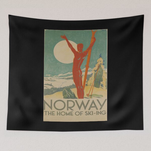 Item preview, Norway the home of skiing retro poster designed and sold by CorasPosters.