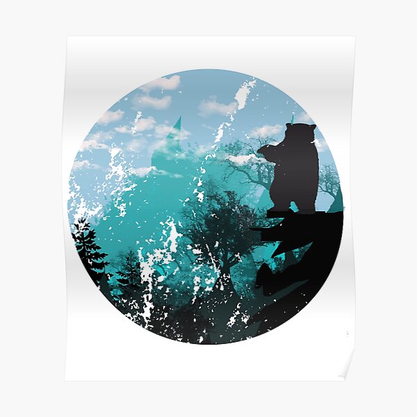 Evergreen nature mountains and pine Trees landscape Poster