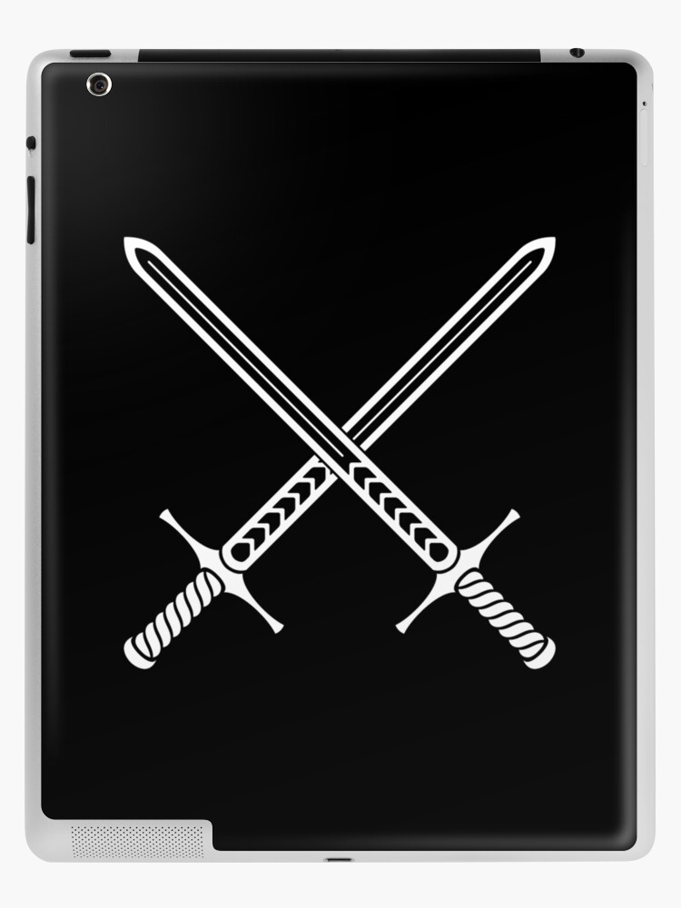 Funda y vinilo para iPad for Sale con la obra «Diseño de tatuaje de espadas cruzadas - Blanco sobre negro» de Jenny Zhang