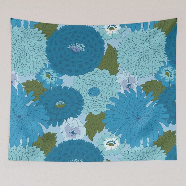 Artikelvorschau, Retro blaues Blumenmuster entworfen und verkauft von Eyestigmatic.
