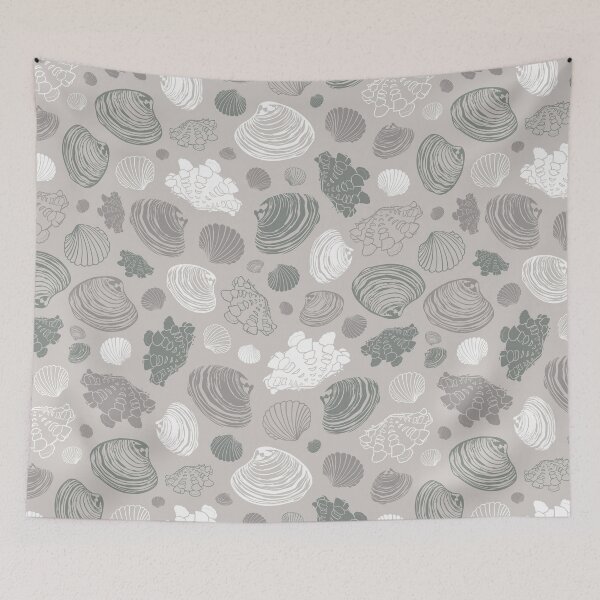Item preview, Vector neutral grey repeat pattern with variety of clam seashells. designed and sold by jamiesoondesign.
