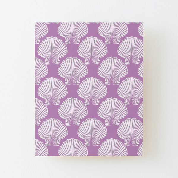 Vector purple and white seashells repeat pattern. Wood Mounted Print