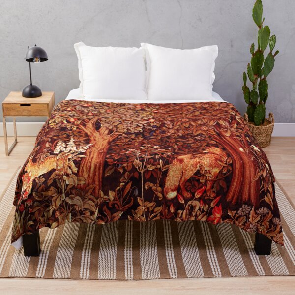Item preview, AUTUMN FOREST ANIMALS Fox and Hares, Red Brown Foliage Floral Tapestry designed and sold by BulganLumini.