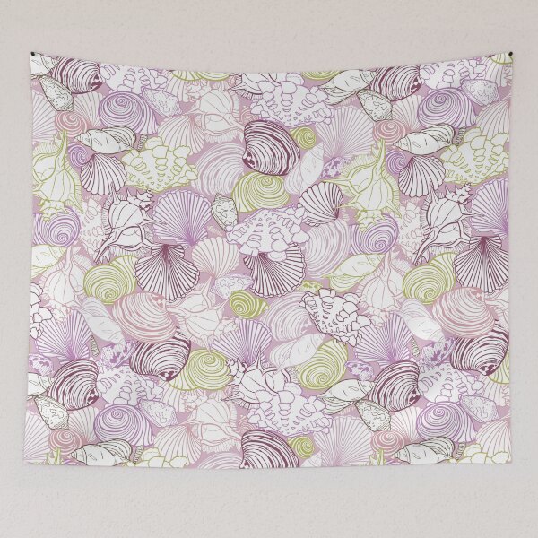 Item preview, Vector purple repeat pattern with variety of overlaping seashells. Romantic pink theme. designed and sold by jamiesoondesign.
