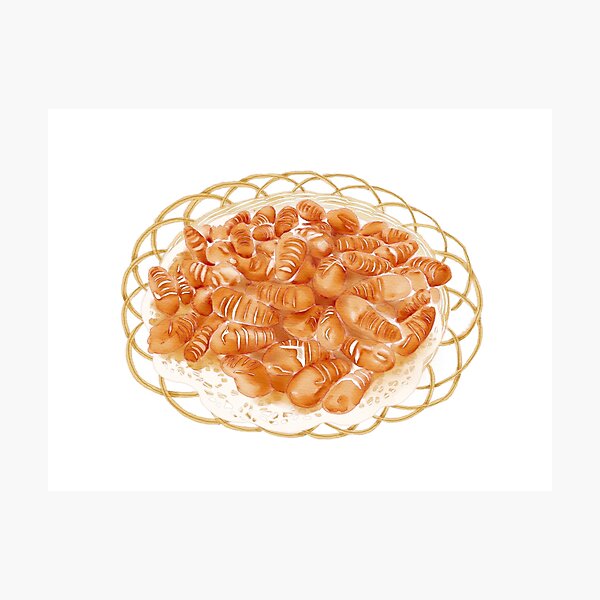 Item preview, Watercolor Illustration of Chinese Cuisine - Deep-fried silkworm pupa | 炸蚕蛹 designed and sold by iswenyi.
