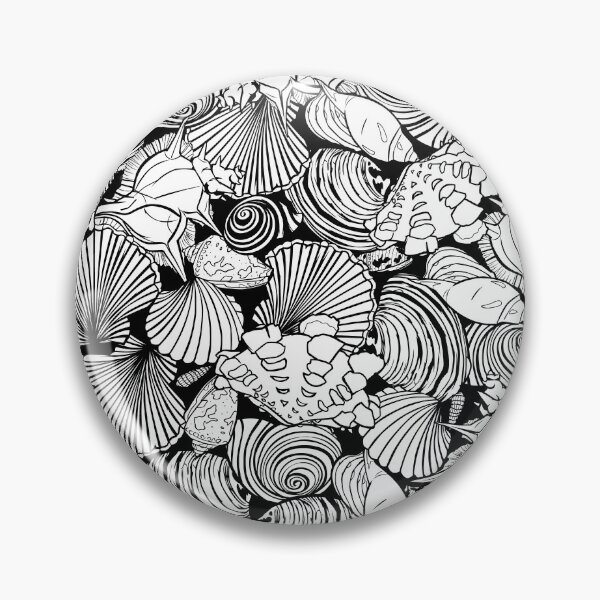 Item preview, Vector black and white repeat pattern with variety of overlaping seashells.  designed and sold by jamiesoondesign.