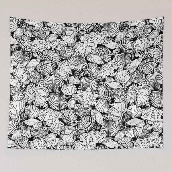 Item preview, Vector black and white repeat pattern with variety of overlaping seashells.  designed and sold by jamiesoondesign.