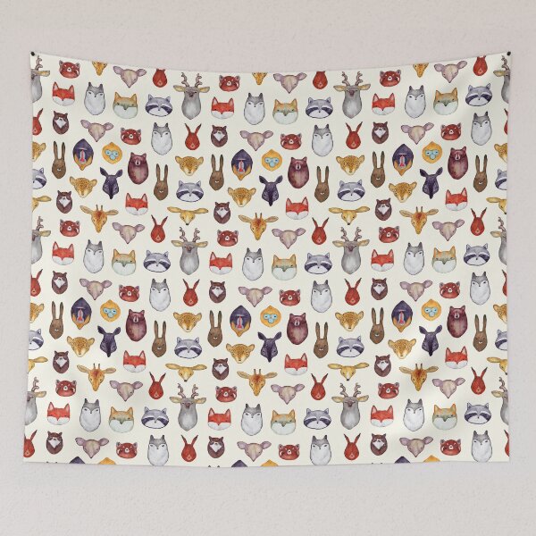 Item preview, Watercolor wild animals heads seamless pattern designed and sold by Anniomoro.