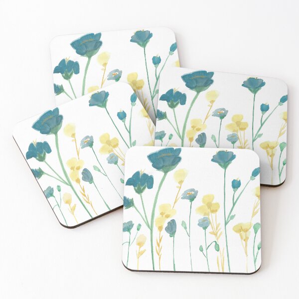Item preview, Design of flowers in watercolor by hand in blue and ocher tones designed and sold by EstiloSoul.