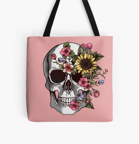 Bright Flowers & Skulls Tote Bag