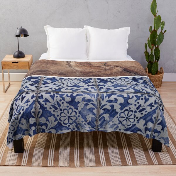 Item preview, Portuguese Tiles Pattern with Rustic Wood Grain - Azulejo Blue and White designed and sold by idovedesign.