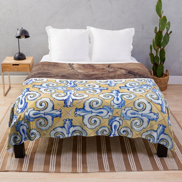 Item preview, Spanish Tiles with Rustic Wood Grain - Azulejo Blue, Yellow and White designed and sold by idovedesign.
