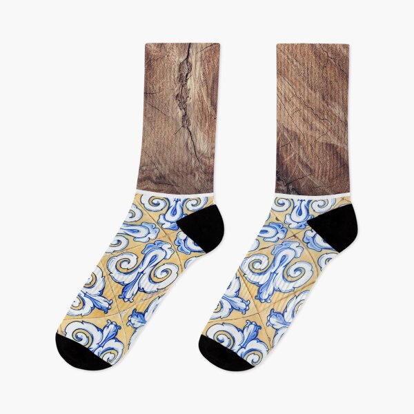 Item preview, Spanish Tiles with Rustic Wood Grain - Azulejo Blue, Yellow and White designed and sold by idovedesign.