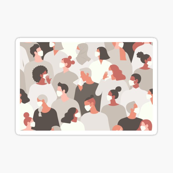 Coronavirus covid-19 people in medical face mask. Sticker