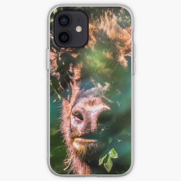 Portrait of European bison (wisent) hiding in the forest iPhone Soft Case