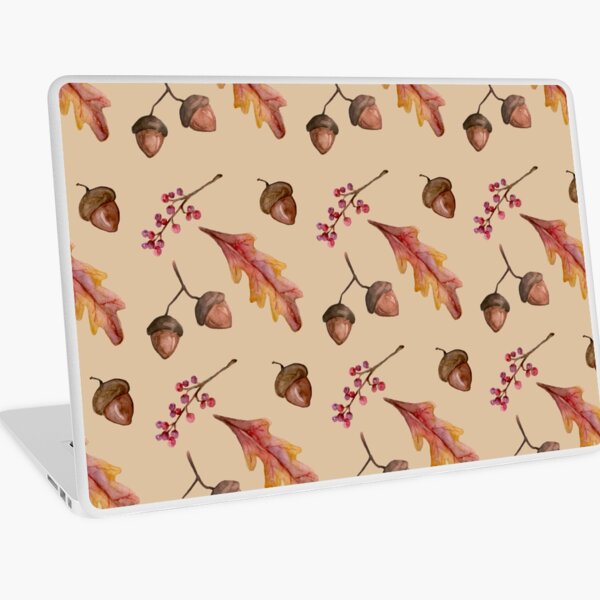 Watercolor Fall pattern with Oak Leaves and Acorns Laptop Skin
