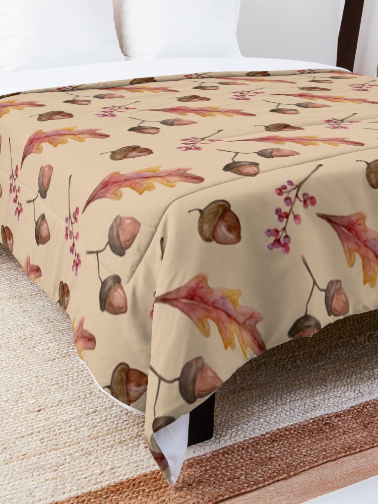 Alternate view of Watercolor Fall pattern with Oak Leaves and Acorns Comforter