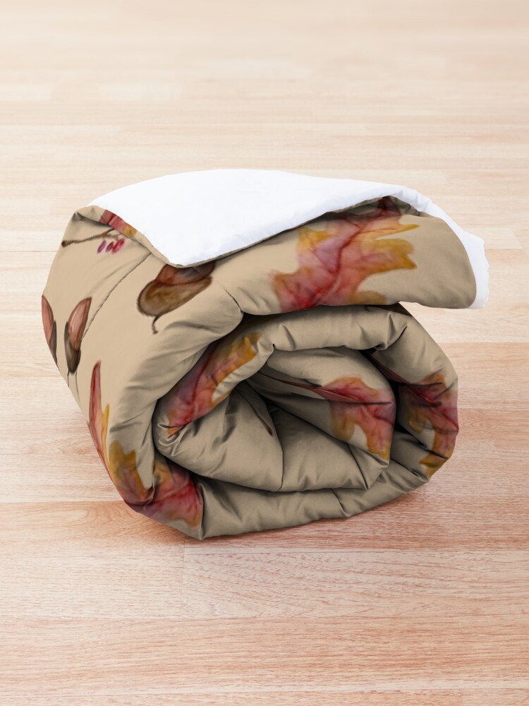 Alternate view of Watercolor Fall pattern with Oak Leaves and Acorns Comforter