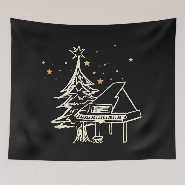 Item preview, Piano and Christmas Tree with Stars (Monochrome)  designed and sold by DesignsofNote.
