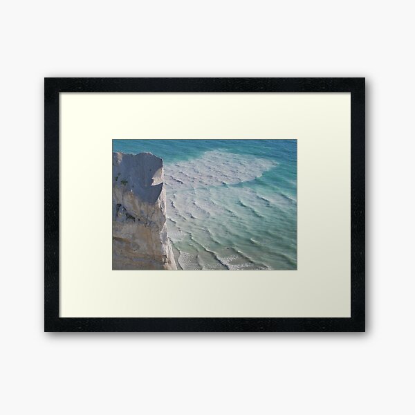 Chalk cliffs towering white ocean Framed Art Print