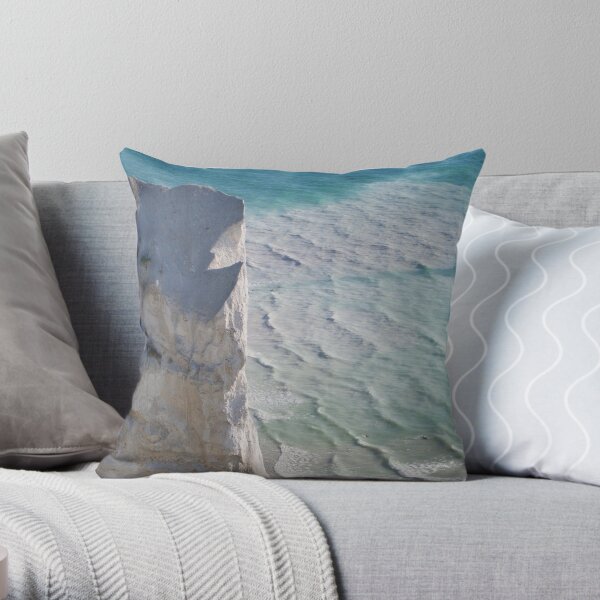 Chalk cliffs towering white ocean Throw Pillow