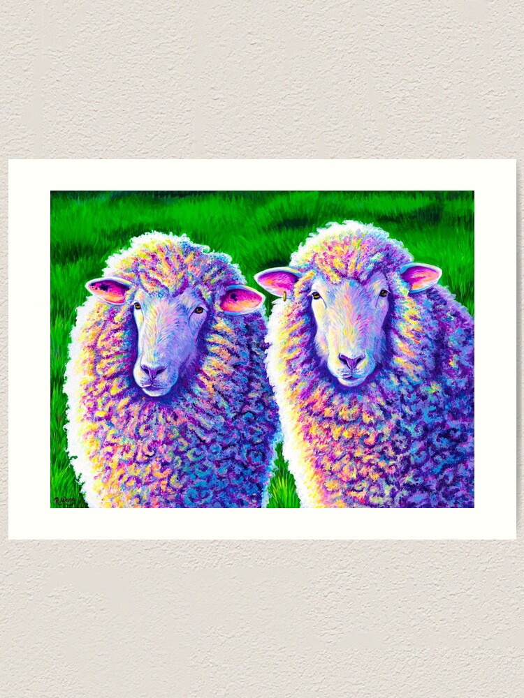 Alternate view of Colorful Sheep Portrait - Charlie and Curtis Art Print
